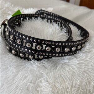 Sam Edelman Black Leather Studded Belt with Silver Accents
